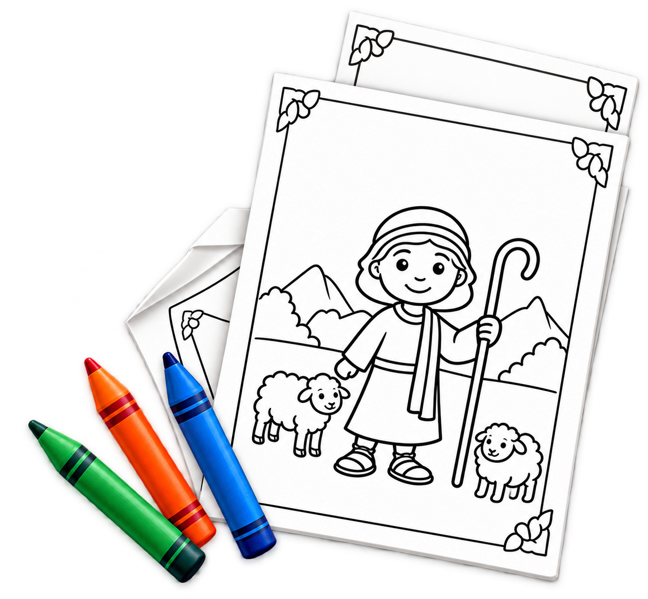 Coloring pages and crayons